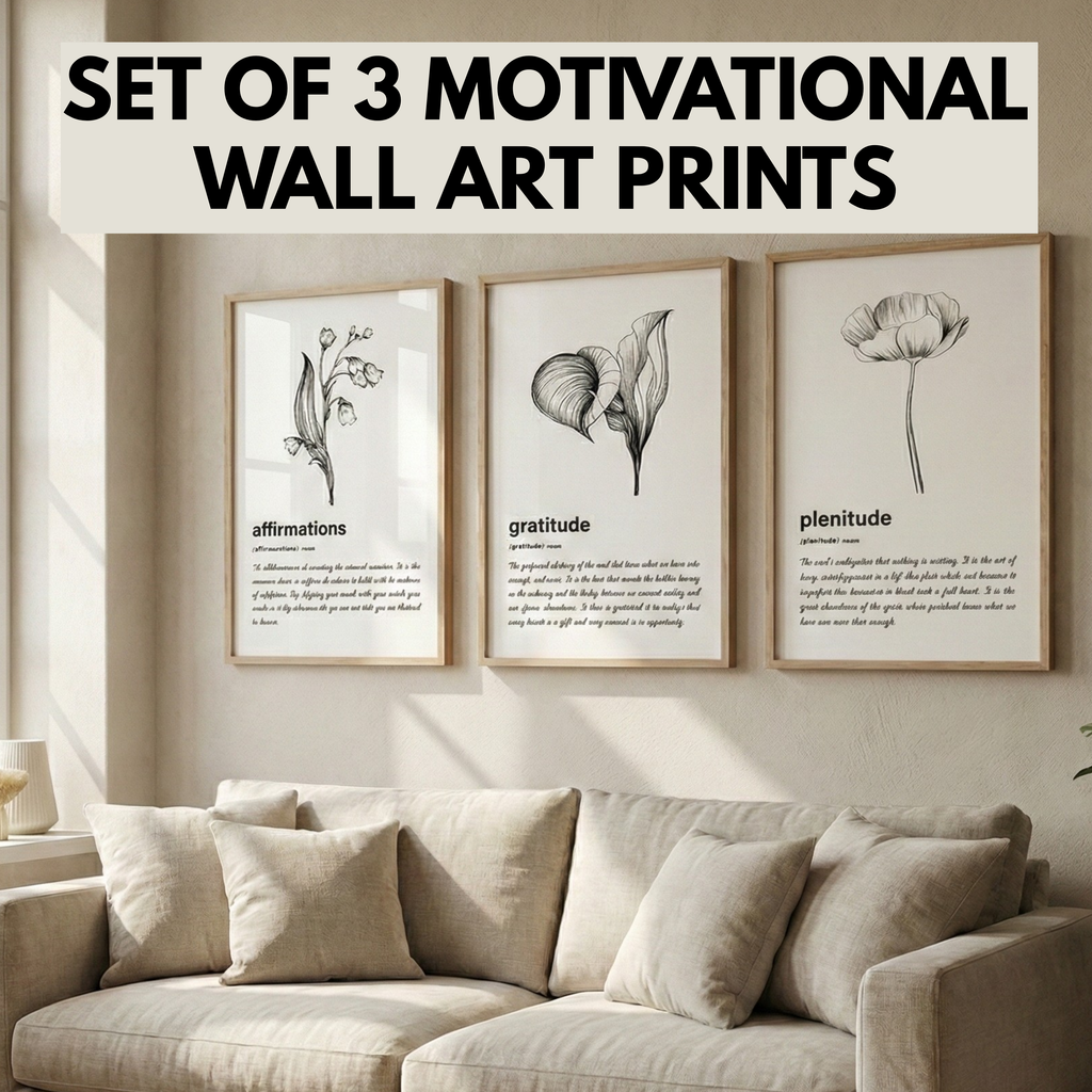 Set of 3 Motivational Wall Art Prints PDF PNG | Inspirational Quotes Decor | Positive Thinking Printable | Instant Download