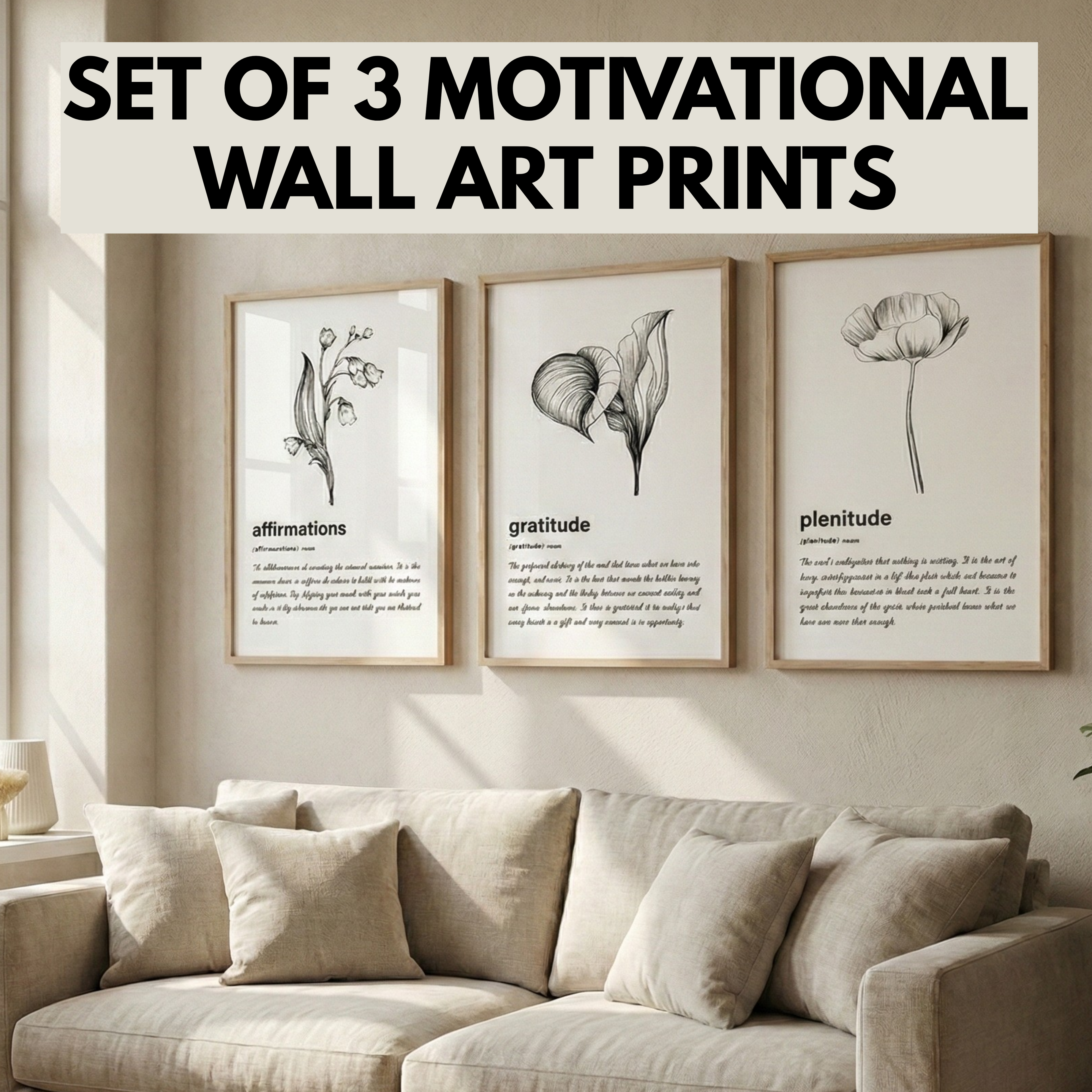 Set of 3 Motivational Wall Art Prints PDF PNG | Inspirational Quotes Decor | Positive Thinking Printable | Instant Download