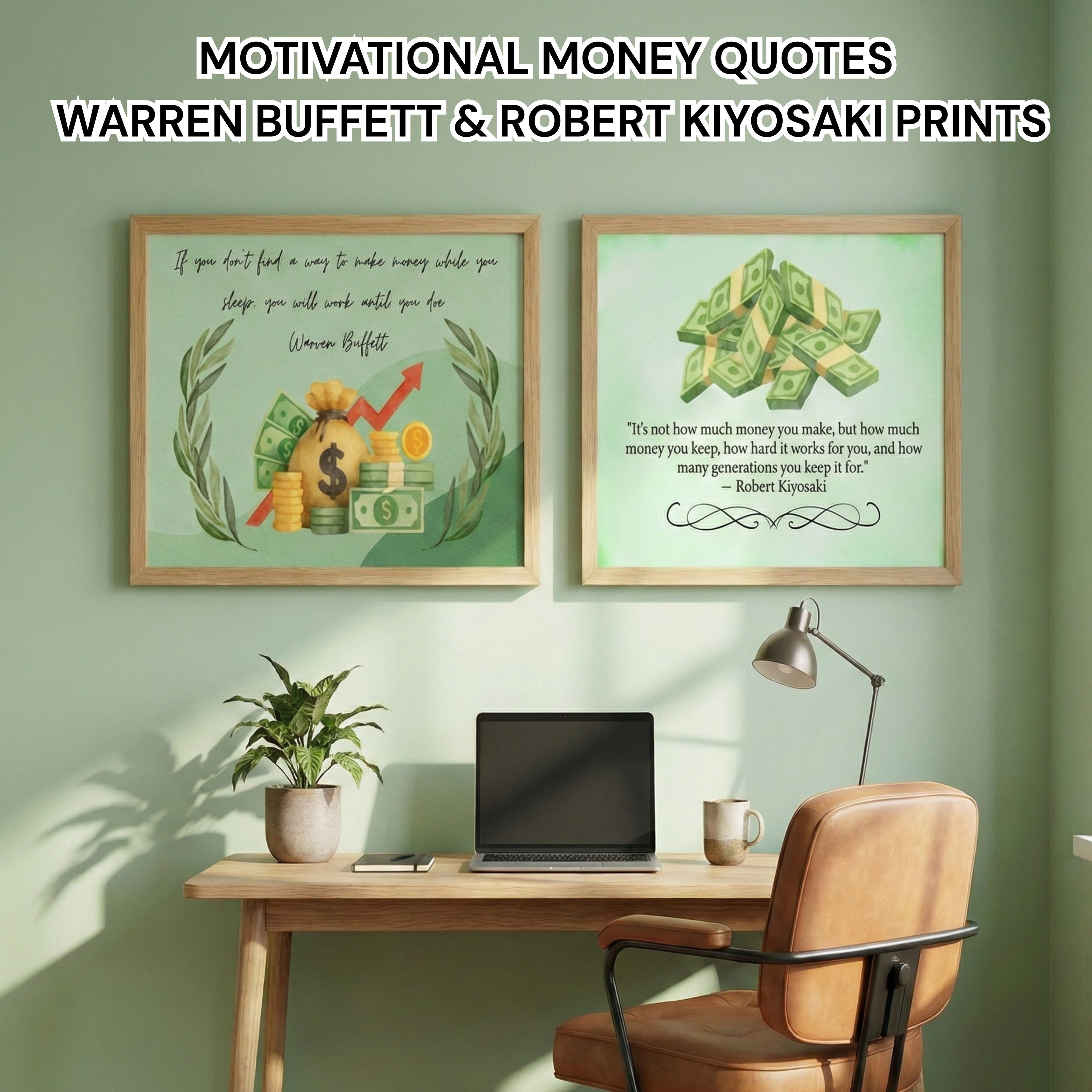 Motivational Money Quotes Warren Buffett & Robert Kiyosaki Prints PDF PNG | Wealth Mindset Wall Art | Instant Download