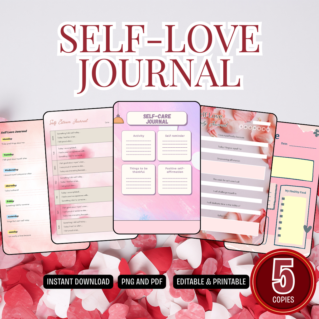 Self Love Journal Templates PDF PNG | Mindfulness & Self Care Journal | Personal Growth Workbook | Instant Download