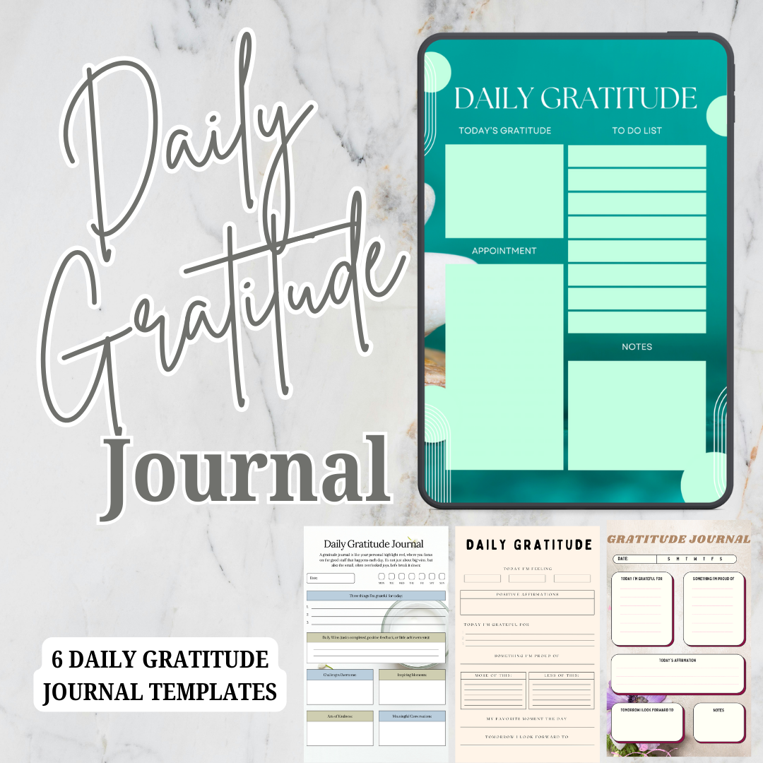 Daily Gratitude Journal PDF PNG | Mindfulness & Thankfulness Planner | Positive Thinking Journal | Instant Download