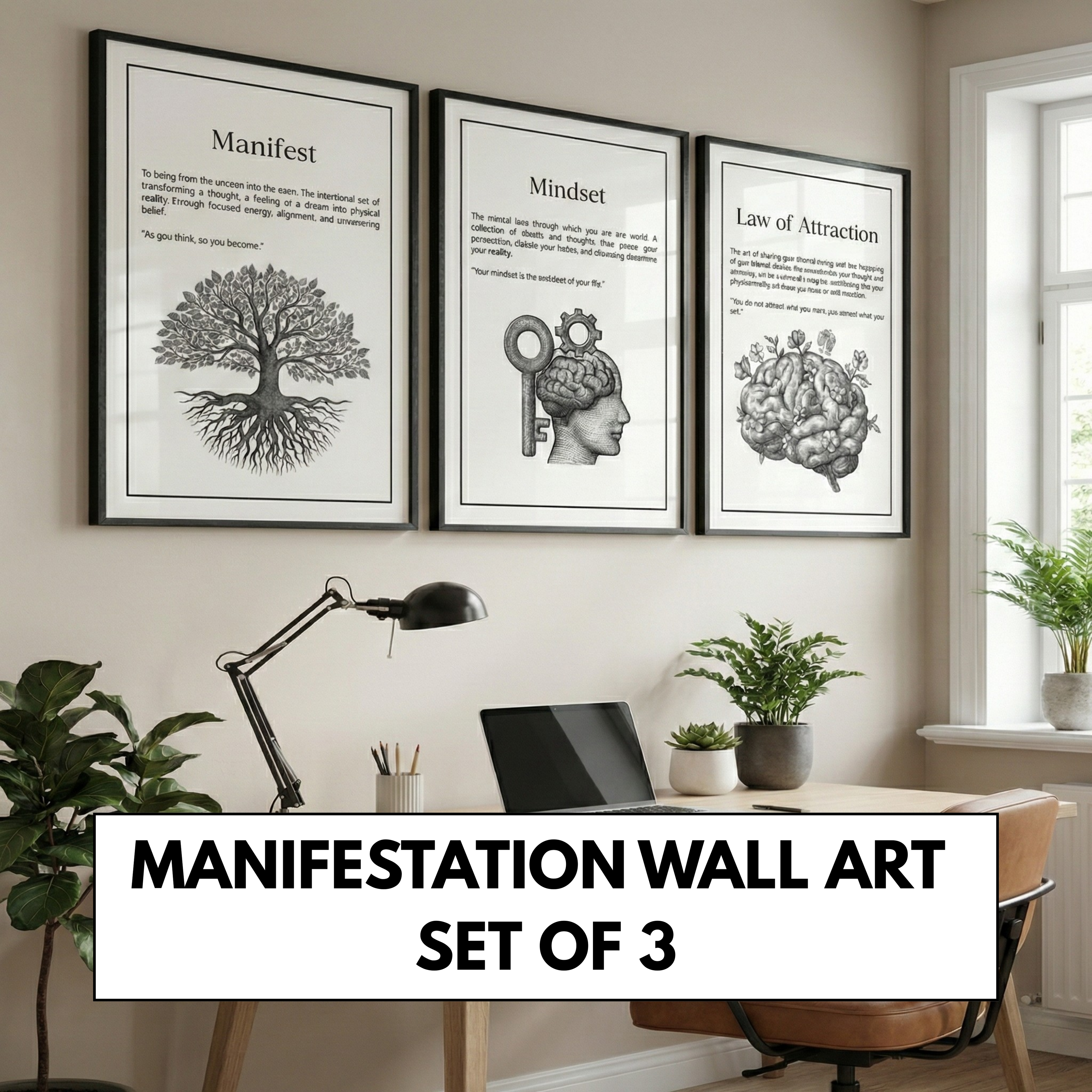 Manifestation Wall Art Set of 3 PDF PNG | Law of Attraction Prints | Positive Affirmation Decor | Instant Download