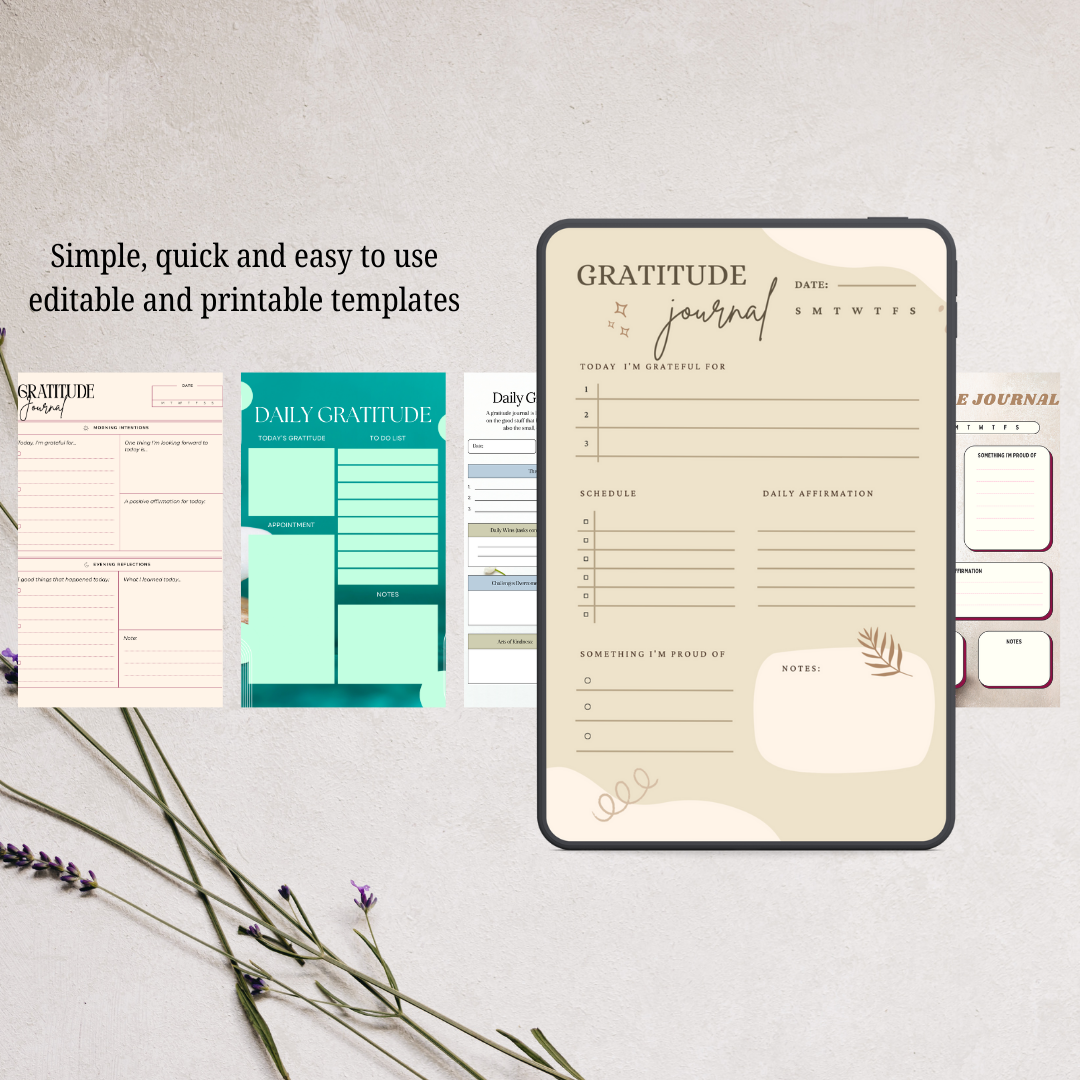 Daily Gratitude Journal PDF PNG | Mindfulness & Thankfulness Planner | Positive Thinking Journal | Instant Download