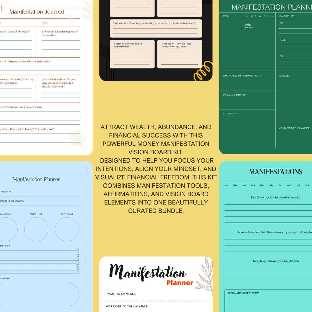 Manifestation Board PDF PNG | Vision Board for Goals & Abundance | Law of Attraction Planner | Instant Download