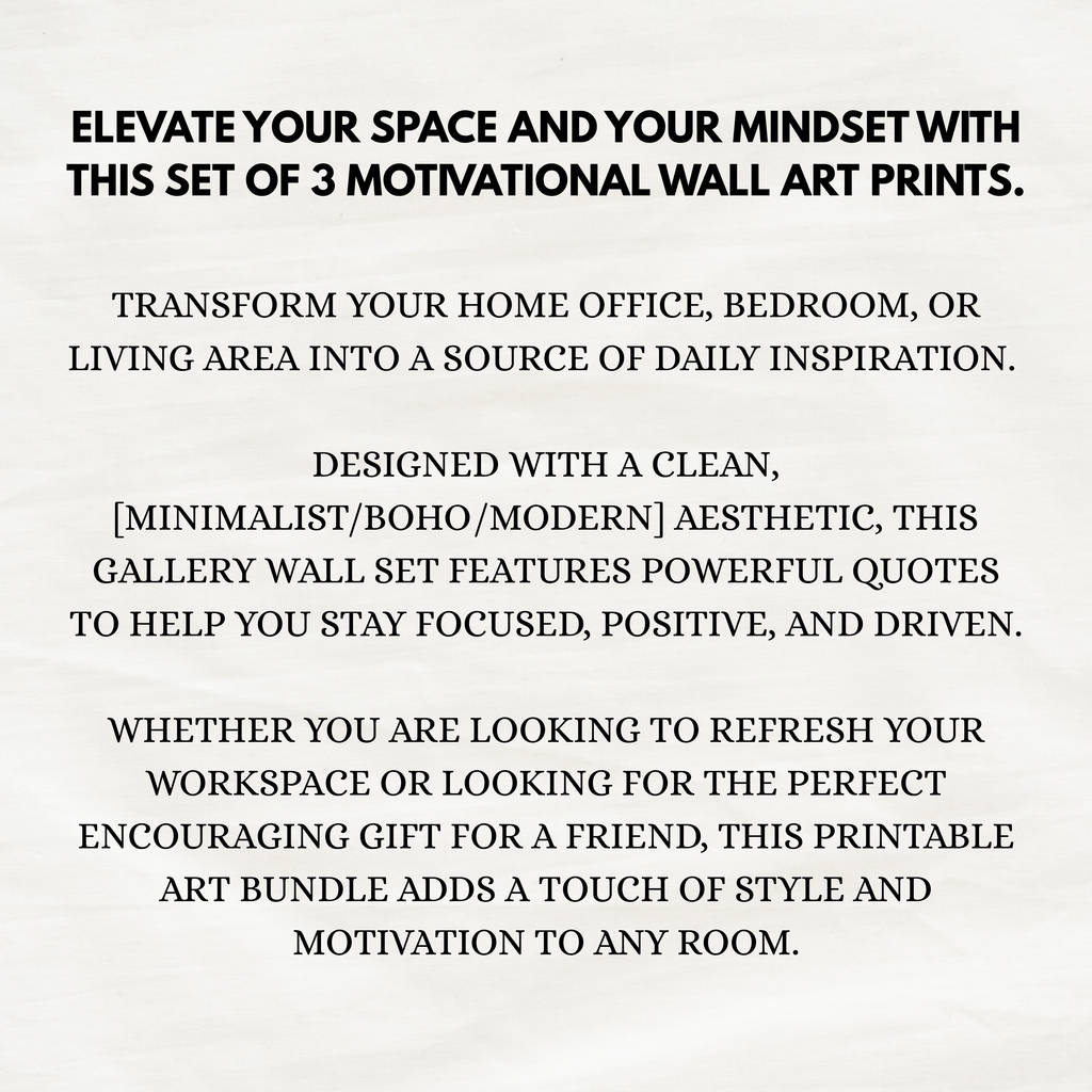 Set of 3 Motivational Wall Art Prints PDF PNG | Inspirational Quotes Decor | Positive Thinking Printable | Instant Download