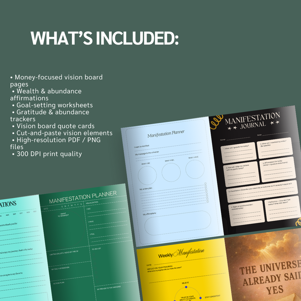 Manifestation Board PDF PNG | Vision Board for Goals & Abundance | Law of Attraction Planner | Instant Download